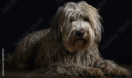 photo of komondor dog on black background. Generative AI photo