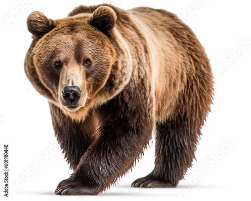 photo of Kodiak bear isolated on white background. Generative AI