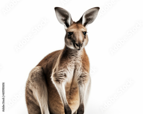 close up photo of kangaroo isolated on white background. Generative AI © Bartek