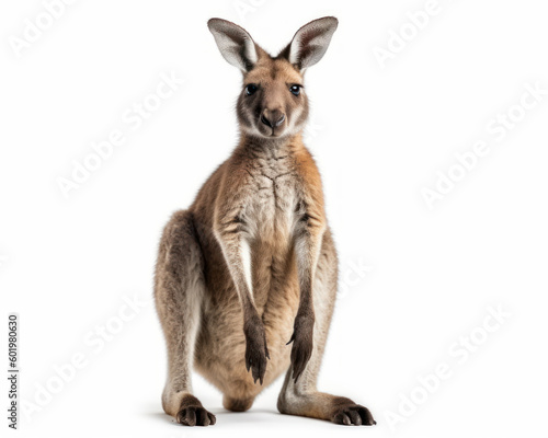 photo of kangaroo isolated on white background. Generative AI © Bartek