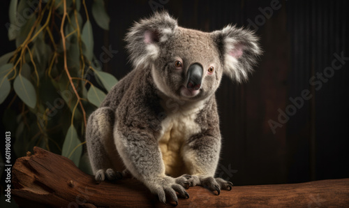 studio photo shot of koala with eucalyptus tree branch. Generative AI