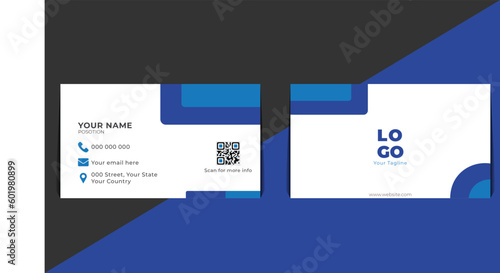 Business card design, blue color with white background, both sided, vector, template, business