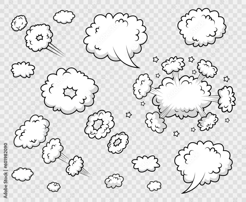 Explosion bomb frame. Speech bubble. Comic cloud with halftone in pop art style. Funny balloon. Cartoon element. Message shape with speed effect. Sky air object. Vector illustration. - obrazy, fototapety, plakaty 