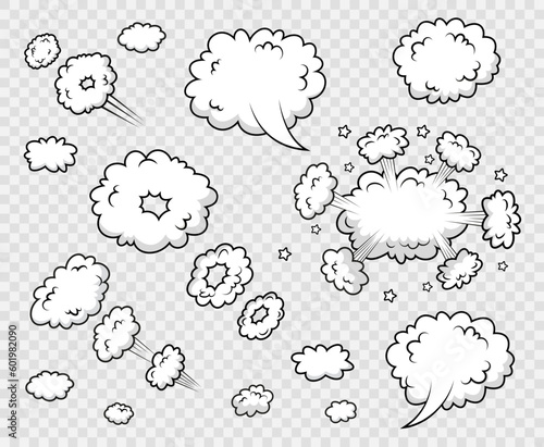 Explosion bomb frame. Speech bubble. Comic cloud with halftone in pop art style. Funny balloon. Cartoon element. Message shape with speed effect. Sky air object. Vector illustration.