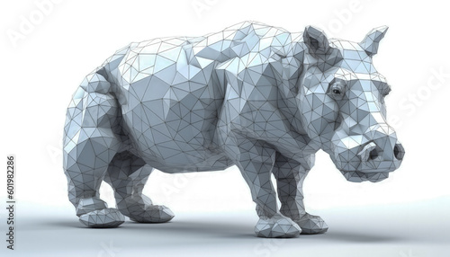 Low poly rhino shape with geometric triangle texture on white background. 3d printed. 3d Models. Generative AI © byarnoldus