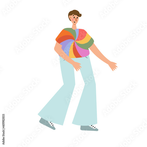 Groovy hippie clipart, People characters set, Young women and men in retro style clothing of 60s and 70s illustration, Multi-ethnic hitchhikers with guitar and luggage on a road trip vector clip art.