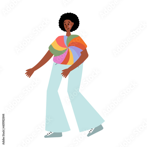 Groovy hippie clipart, People characters set, Young women and men in retro style clothing of 60s and 70s illustration, Multi-ethnic hitchhikers with guitar and luggage on a road trip vector clip art.