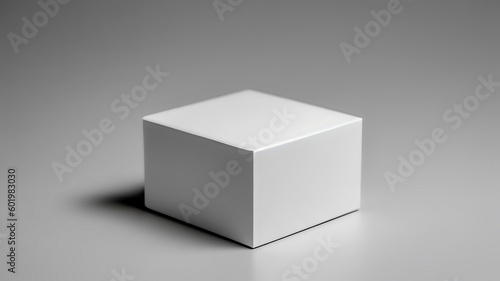 mockup - a white square box with a lid on a light uniform simple background, a box template with clean white sides on the surface, generative ai © Yuliia