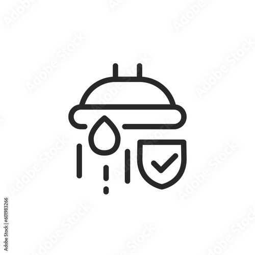 Water Saving Icon. Vector Outline Editable Symbol Efficient and Sustainable Shower with Shield Signifying Eco-Friendly Use Sign.