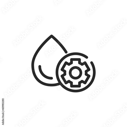 Water Settings Icon. Pictogram of a Water Drop and Gear Symbolizing Water Management, Control and Adjustment. Vector Outline Editable Illustration.
