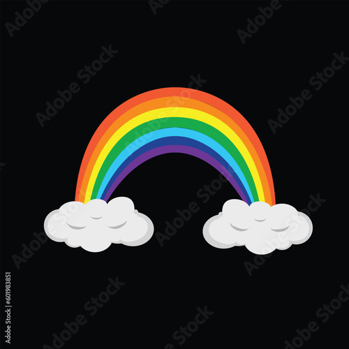 color full rainbow and clouds with black background