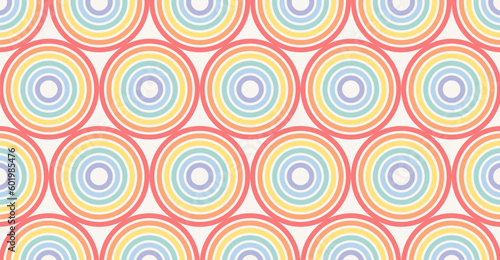 Abstract rainbow circles pattern. Geometric horizontal long background. Cute colorful backdrop. LGBT colors. Vector illustration
