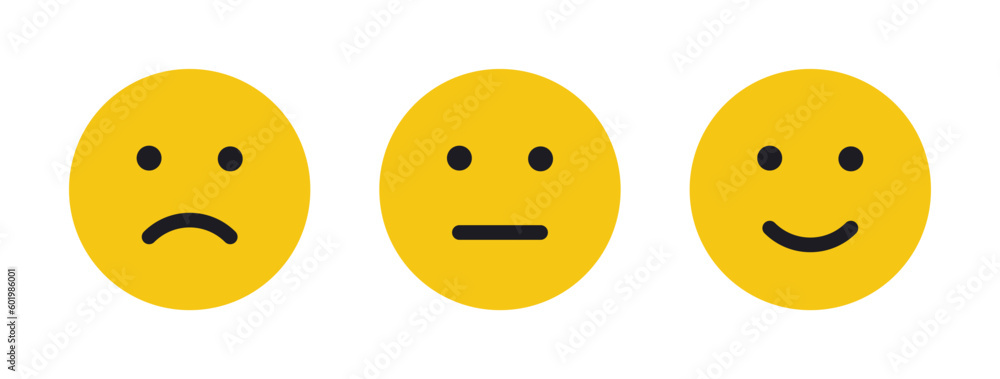 Feedback emoticons emojis. Smiley icon set , happy, neutral, sad, emoji ...