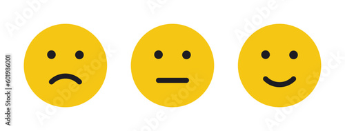 Feedback emoticons emojis. Smiley icon set , happy, neutral, sad, emoji, icon - Customer satisfaction rating scale with good and bad emotions. Vector illustration
