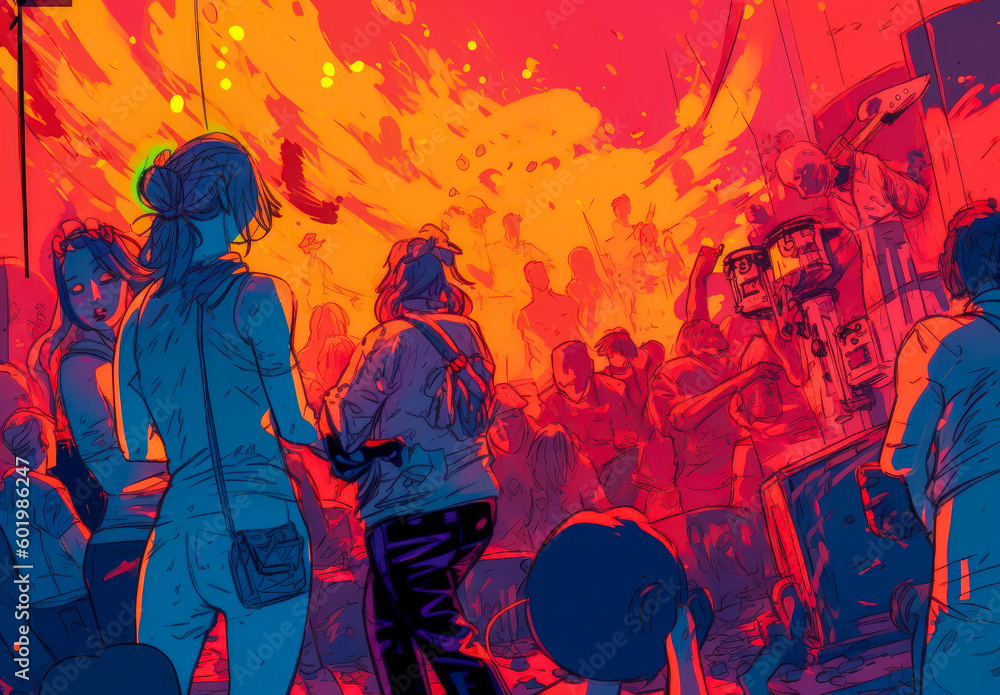 Fototapeta premium Group of people watching live music concert in vibrant color. Generative AI