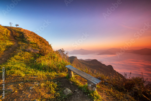 Landscape sea of mist on Mekong river in border of Thailand and Laos. Phu Chee Duean, Chiang Rai Province, Thailand.