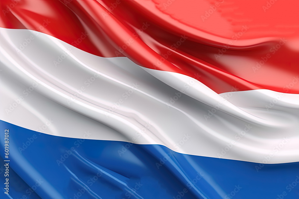 Naklejka premium red, white and blue background, waving the national flag of Netherlands, waved a highly detailed close-up. Created with Generative AI Technology