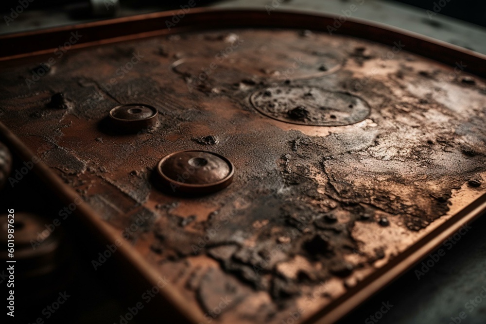 An aged metal plate that has rusted. Generative AI An aged metal plate that has rusted. Generative AI