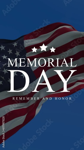 Memorial day animation. Happy memorial day. Flag USA. Honoring all who served banner for memorial day
