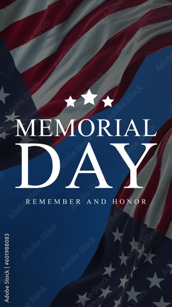Memorial day animation. Happy memorial day. Flag USA. Honoring all who served banner for memorial day