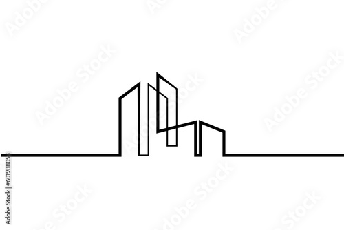 One continuous line. Minimalist home logo design. Thick bold line. Linear house design. One continuous line drawn isolated, white background.