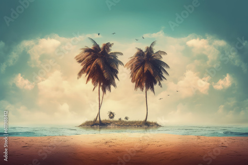 Illustration of fantasy world beach island landscape in grunge tone  fantay-world. Generative AI