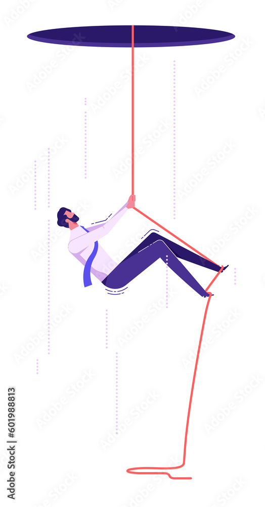 Businessman climbing up on a rope, concept of determination, effort, strength, and challenge