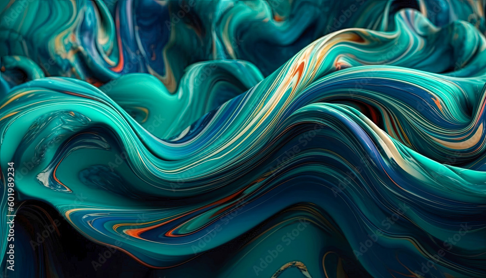 Fototapeta premium An abstract painting with blue and orange colors blending together in a liquid-like motion. Generative AI