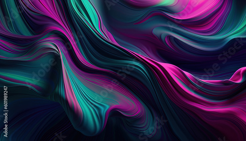 A fluid purple and blue wave in an abstract painting. Generative AI