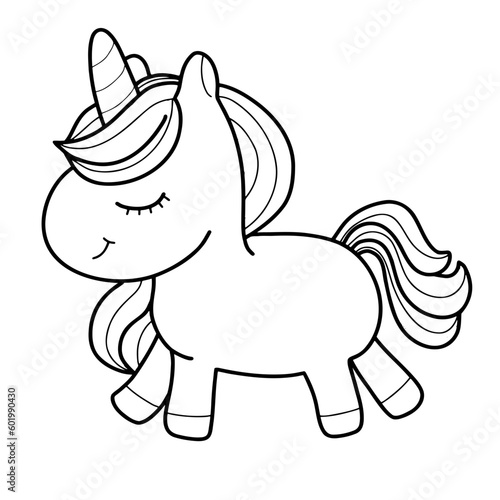 Unicorn character cartoon hand drawn outline