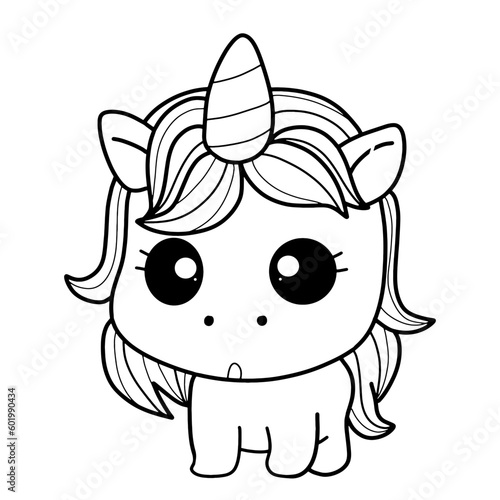 Unicorn character cartoon hand drawn outline