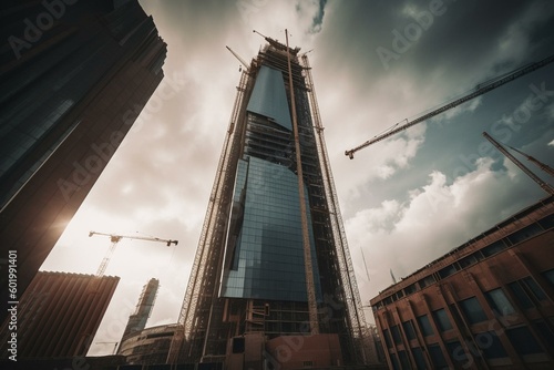 New building construction in King Abdullah financial district, Riyadh with clouds. Generative AI photo