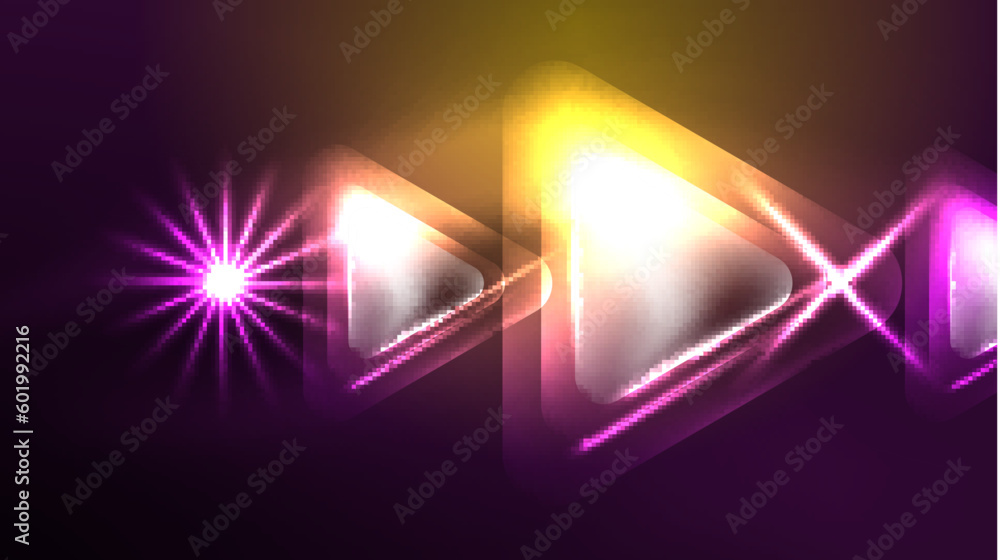 Techno neon triangles with light effects in the dark Techno neon triangles with light effects in the dark