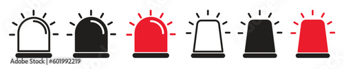 Medical emergency siren icon set in black and red and filled and outlined. urgent alert security system symbol collection for apps and websites.