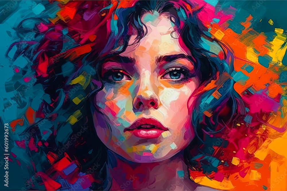 Portrait painting of a woman with mesmerizing blue eyes depicted in a painting. Digital-art style. Generative AI Portrait painting of a woman with mesmerizing blue eyes depicted in a painting. Digital-art style. Generative AI