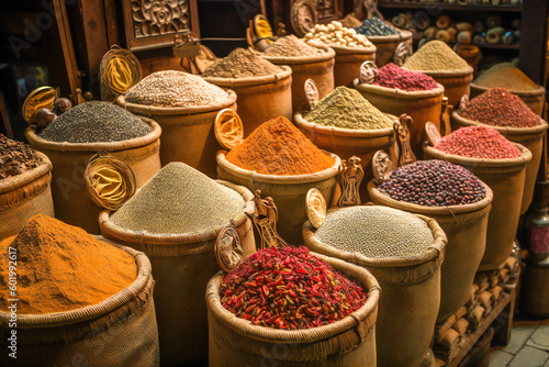 Middle east spice market. Created with Generative AI technology.