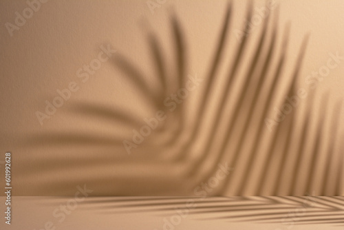Obraz na płótnie Abstract background of shadows palm leaves on a sand color wall