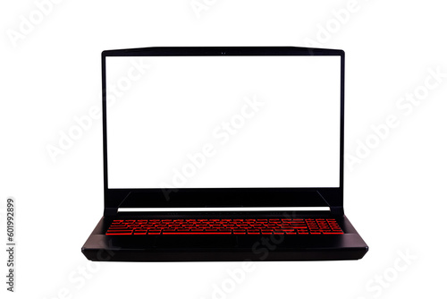 Obraz na płótnie white mock up on a gaming laptop screen isolated on white background close up front view w salonie