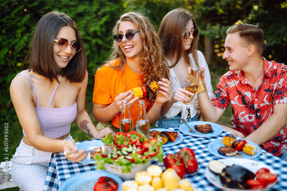 Group of young friends having picnic toasting with beerus in nature. People, lifestyle, relaxation and vacations concept. Group of young friends having picnic toasting with beerus in nature. People, lifestyle, relaxation and vacations concept.