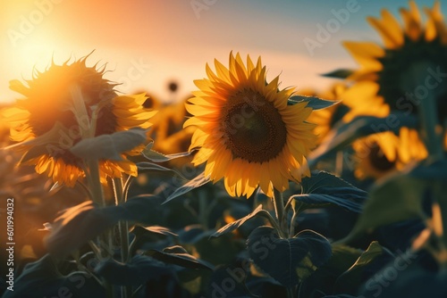 Advertisement on sunflower field. Generative AI