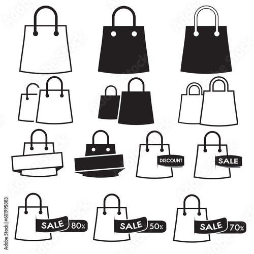 Set of shopping bag icons with sale sign