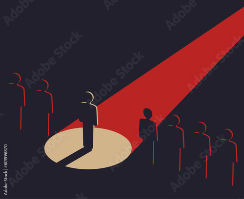 People row with one in spotlight