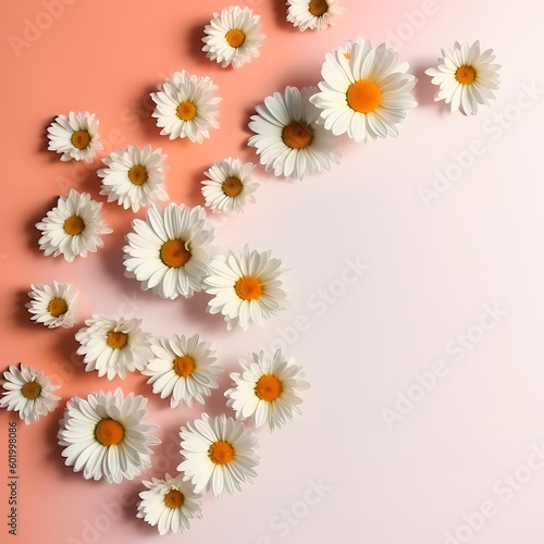 Cute Daisy Flowers Pattern On Peach Color Background Illustration © imazydreams