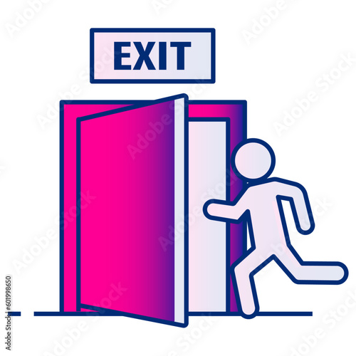 A person running towards the exit door icon. Vector line icon with editable stroke.