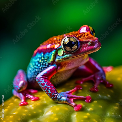colorful frog on a leaf generative ai