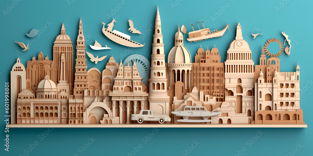 Obraz premium Simple Argentina landmark paper cut with blue background , travel, tourism concept, generative ai