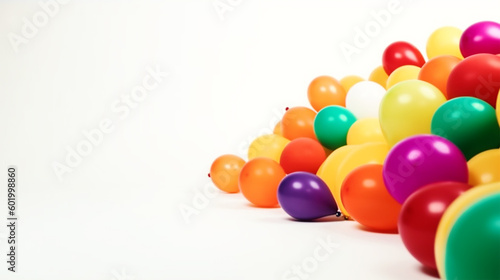 Farbige Luftballone vor weissem Hintergrund, Partyballone, generative KI