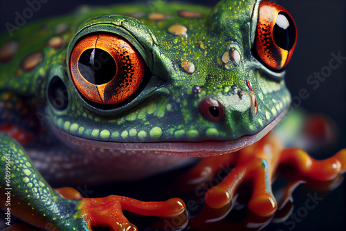 A vibrant generative ai illustration of a tropical red-eye frog  showcasing its bright colors and unique features