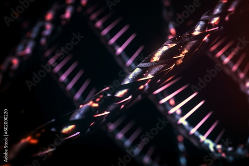 Close-up of DNA strand with quantum. Generative AI