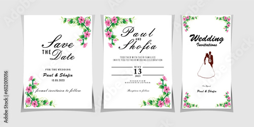 Elegant floral and greenery design on wedding invitation card template